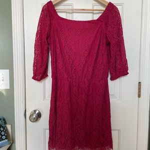 White House Black Market Dress Women's 8 Red Off the Shoulder Lace Boho